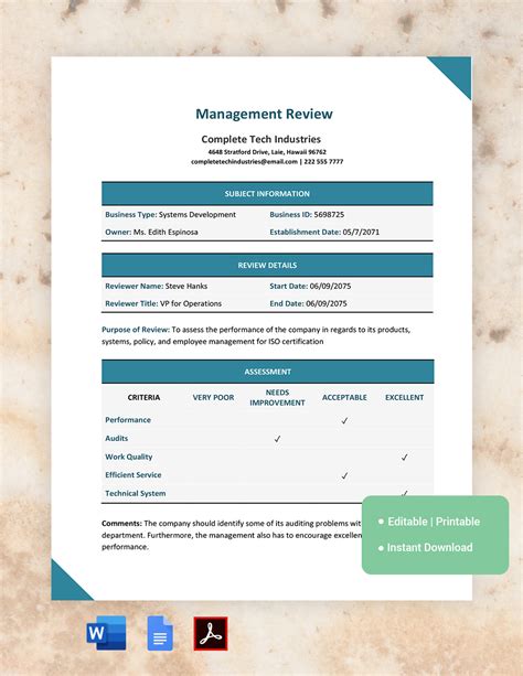 Health And Safety Management Review Template