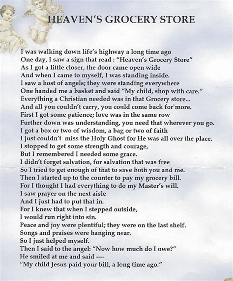Heavens Grocery Store Poem Printable