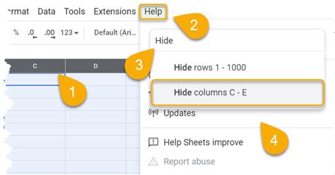 Hide columns option in Google Sheets