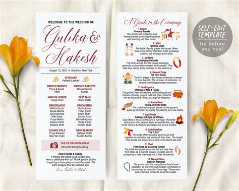 Hindu Wedding Ceremony Program Template