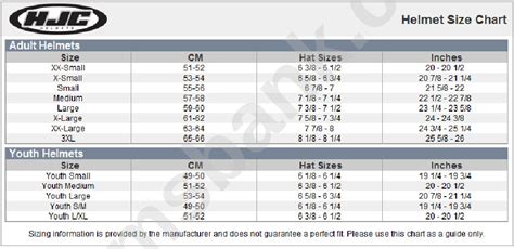 Hjc Helmet Size Chart