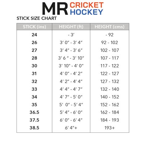 Hockey Stick Height Chart