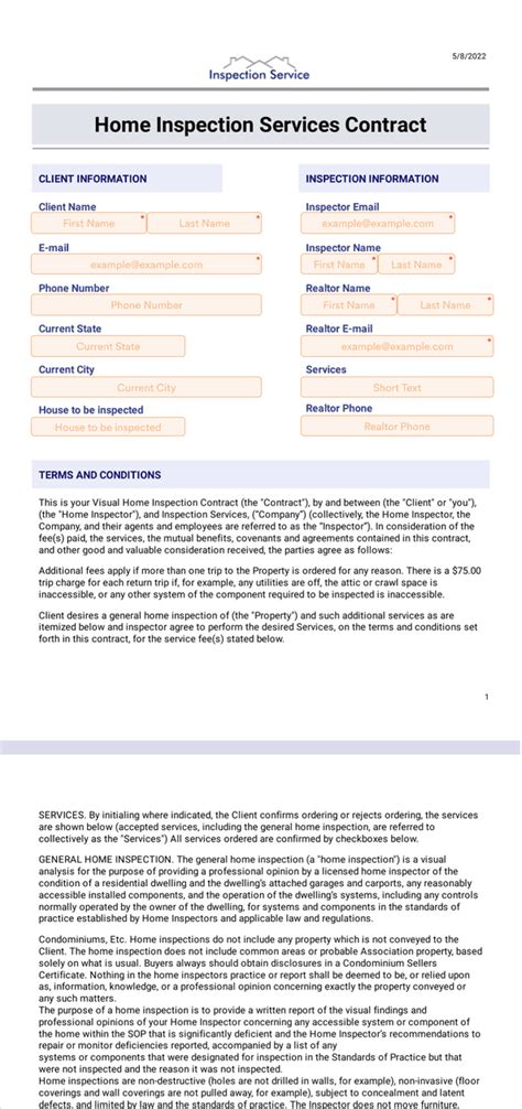 Home Inspection Contract Template