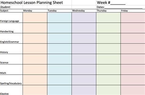 Homeschool Lesson Planner Template