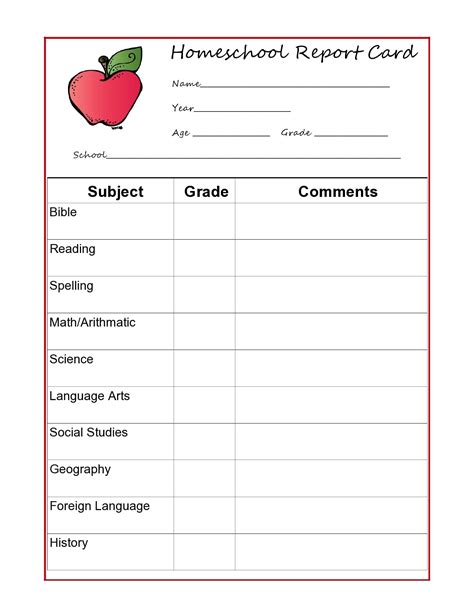 Homeschool Report Card Template Word