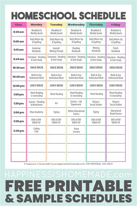 Homeschool Schedule Printable