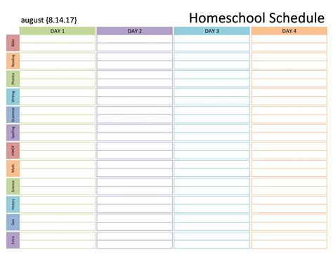 Homeschool Schedule Template Free
