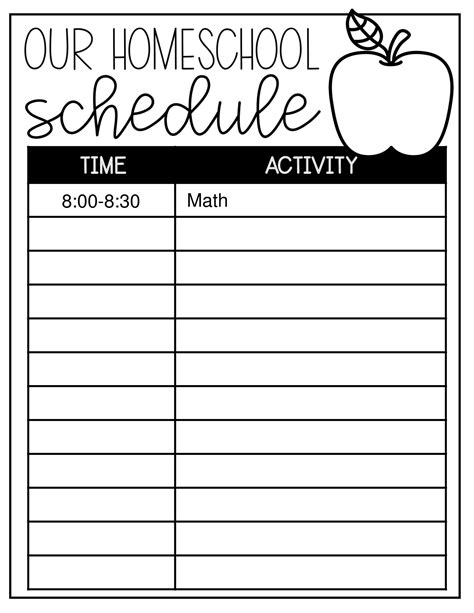 Homeschool Weekly Schedule Template