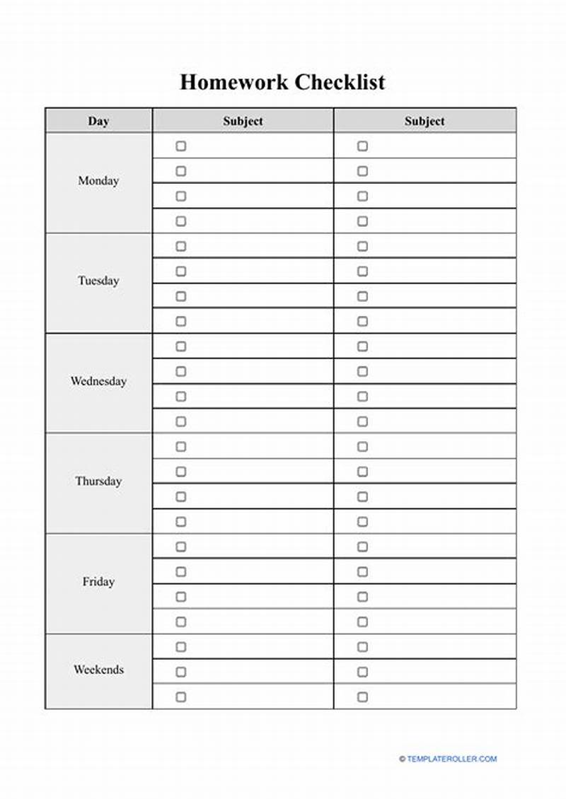 Homework Checklist Template