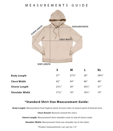 Hoodie Sizing Chart