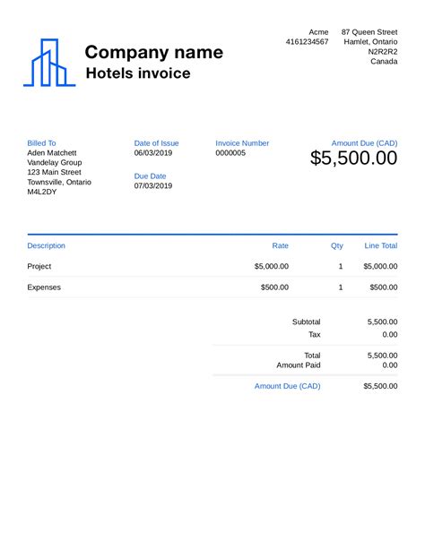 Hotel Invoice Template