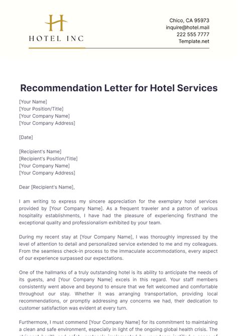 Hotel Recommendation Letter