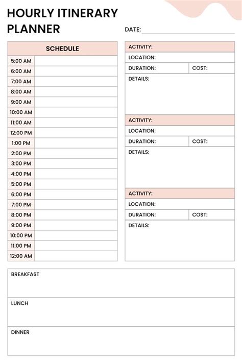 Hourly Itinerary Template