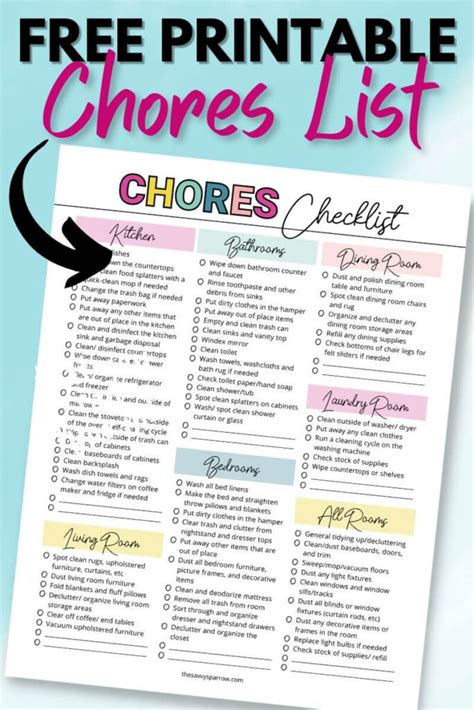 House Chores List Printable