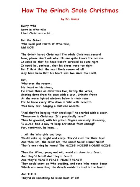 How The Grinch Stole Christmas Text Printable Free