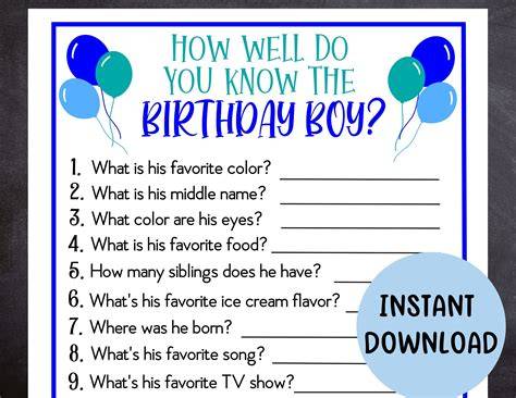 How Well Do You Know The Birthday Boy Free Printable