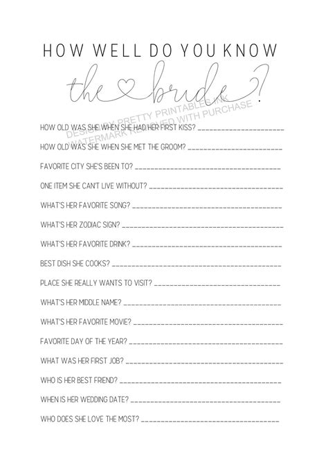 How Well Do You Know The Bride Free Printable