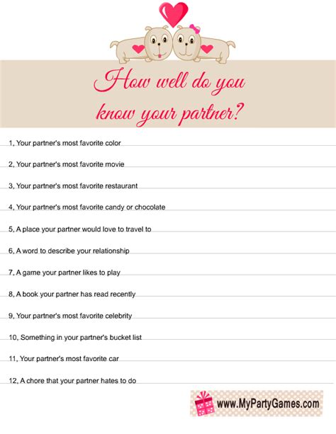 How Well Do You Know Your Spouse Game Printable