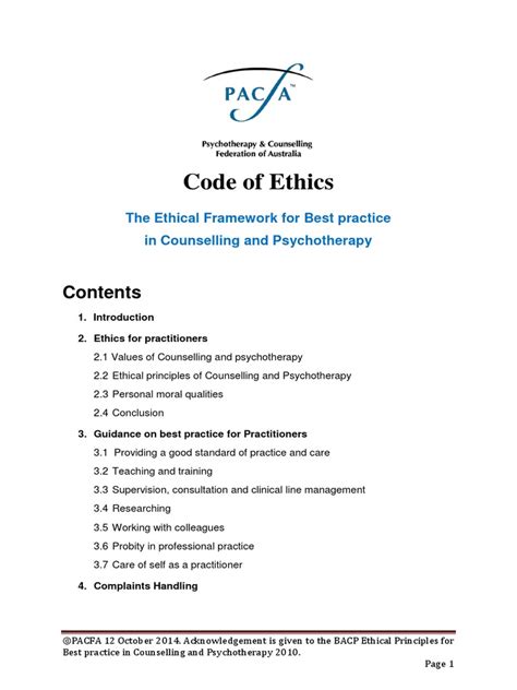 How do you cite the Pacfa code of ethics