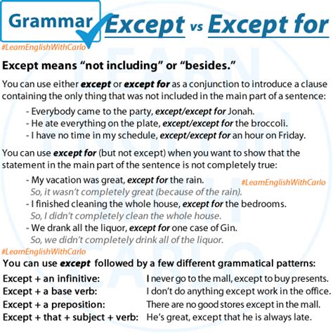 How do you use except And except for