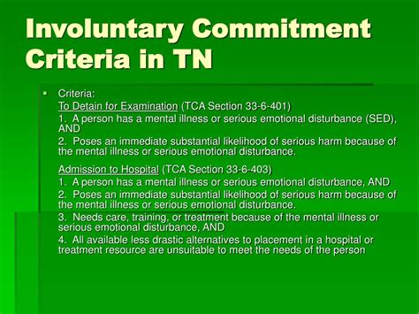 How long is involuntary commitment in TN