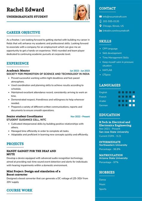How should a undergraduate student write a CV