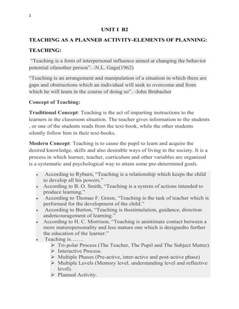 How teaching is a planned activity