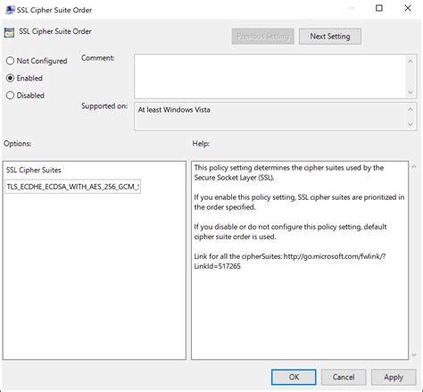 How to deploy custom cipher suite ordering in Windows Server 2016