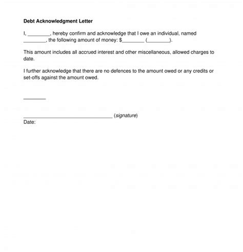 How to write debt acknowledgment letter