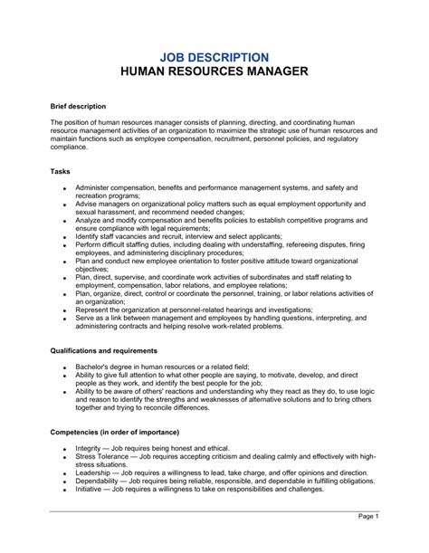Human Resources Director Job Description Template