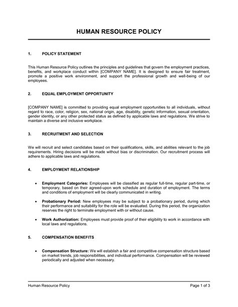 Human Resources Policy Template
