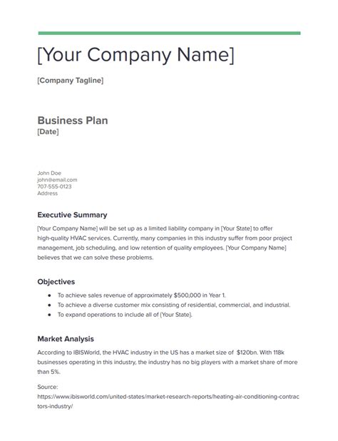 Hvac Business Plan Template