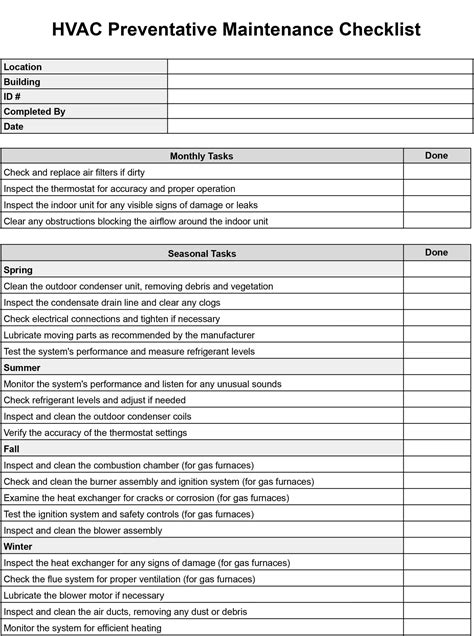Hvac Maintenance Checklist Template