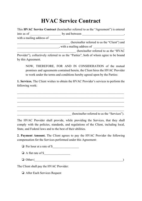 Hvac Service Agreement Contract Template