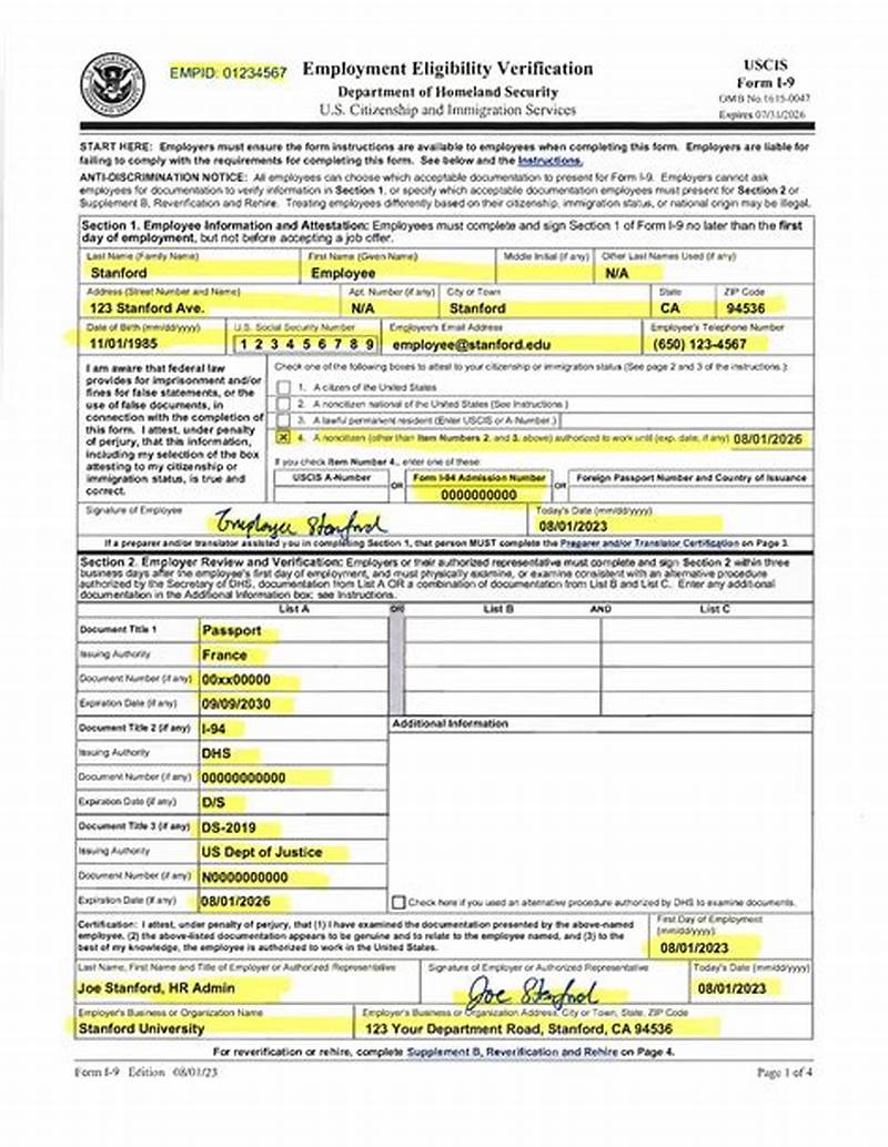 I-9 Form Example Completed