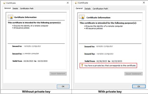 IIS Certificate Dialog with Private Key