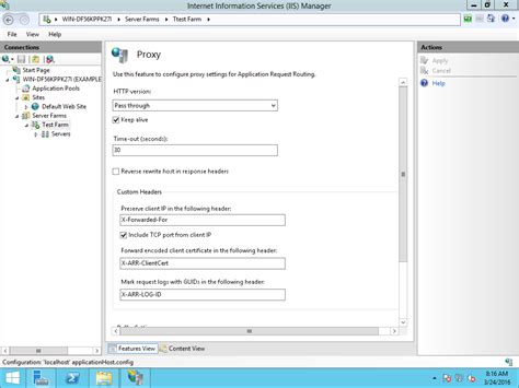 IIS Manager Server Farm Proxy Settings