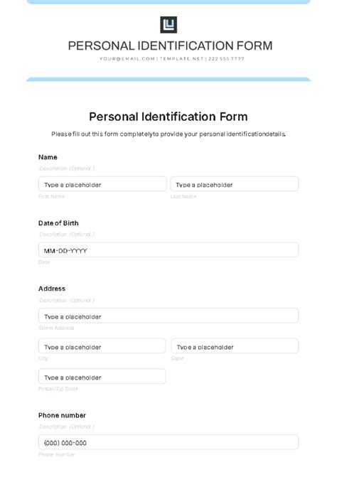 Identification Template Free