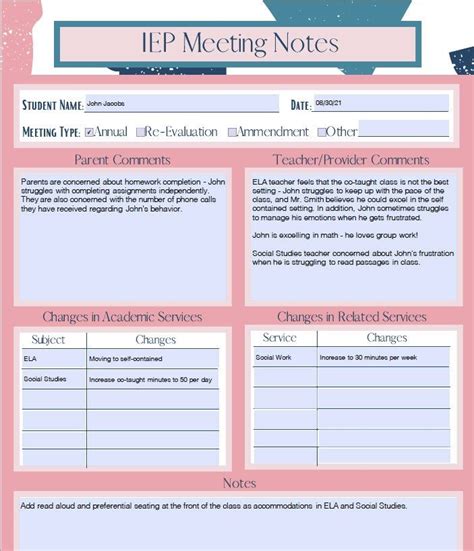 Iep Meeting Notes Template