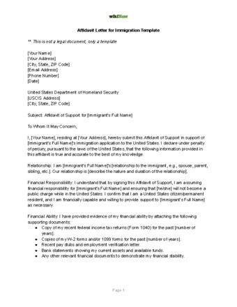 Immigration Affidavit Letter Template