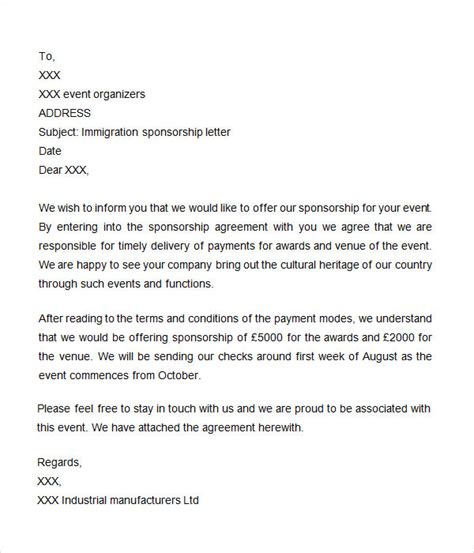 Immigration Sponsor Letter Template