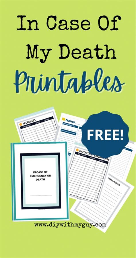 In The Event Of My Death Printables