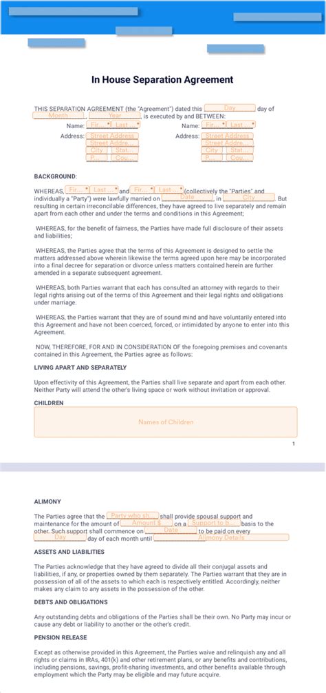 In-house Separation Agreement Template