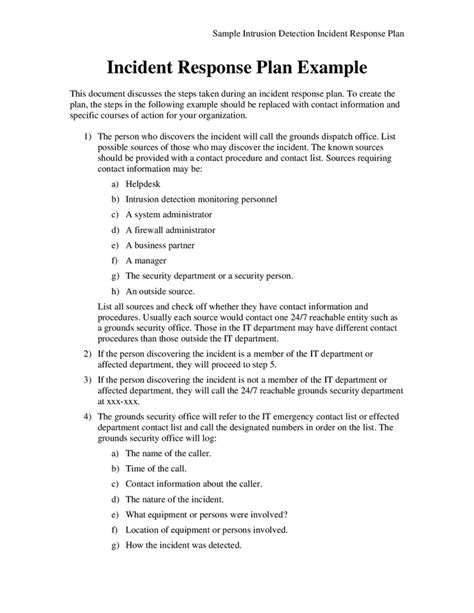 Incident Response Plan Template Word