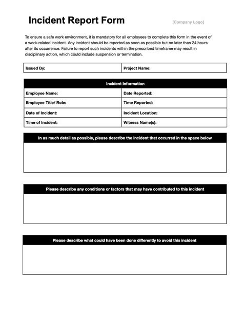 Incident report form template