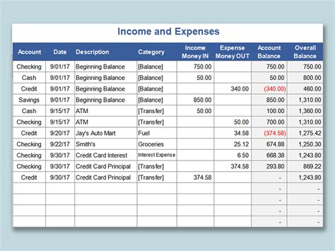 Income And Expenses Spreadsheet Template