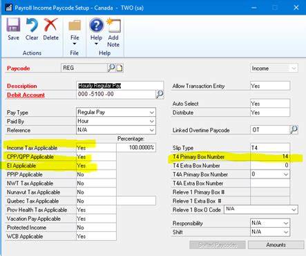 Income Code Setup Dynamics GP