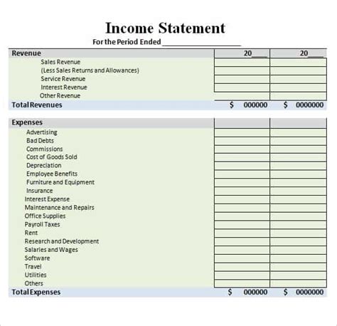 Income Statement Template Free