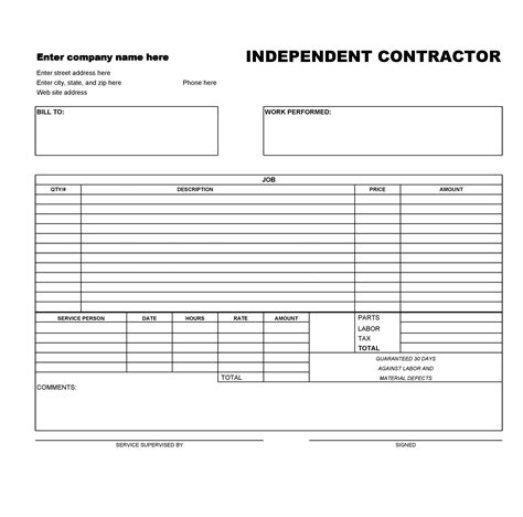 Independent Contractor Billing Template