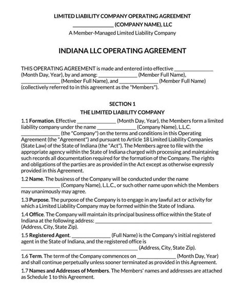 Indiana Llc Operating Agreement Template